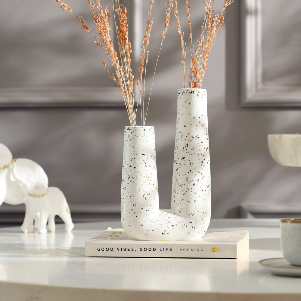 Curve Duo Vase - Terrazzo White
