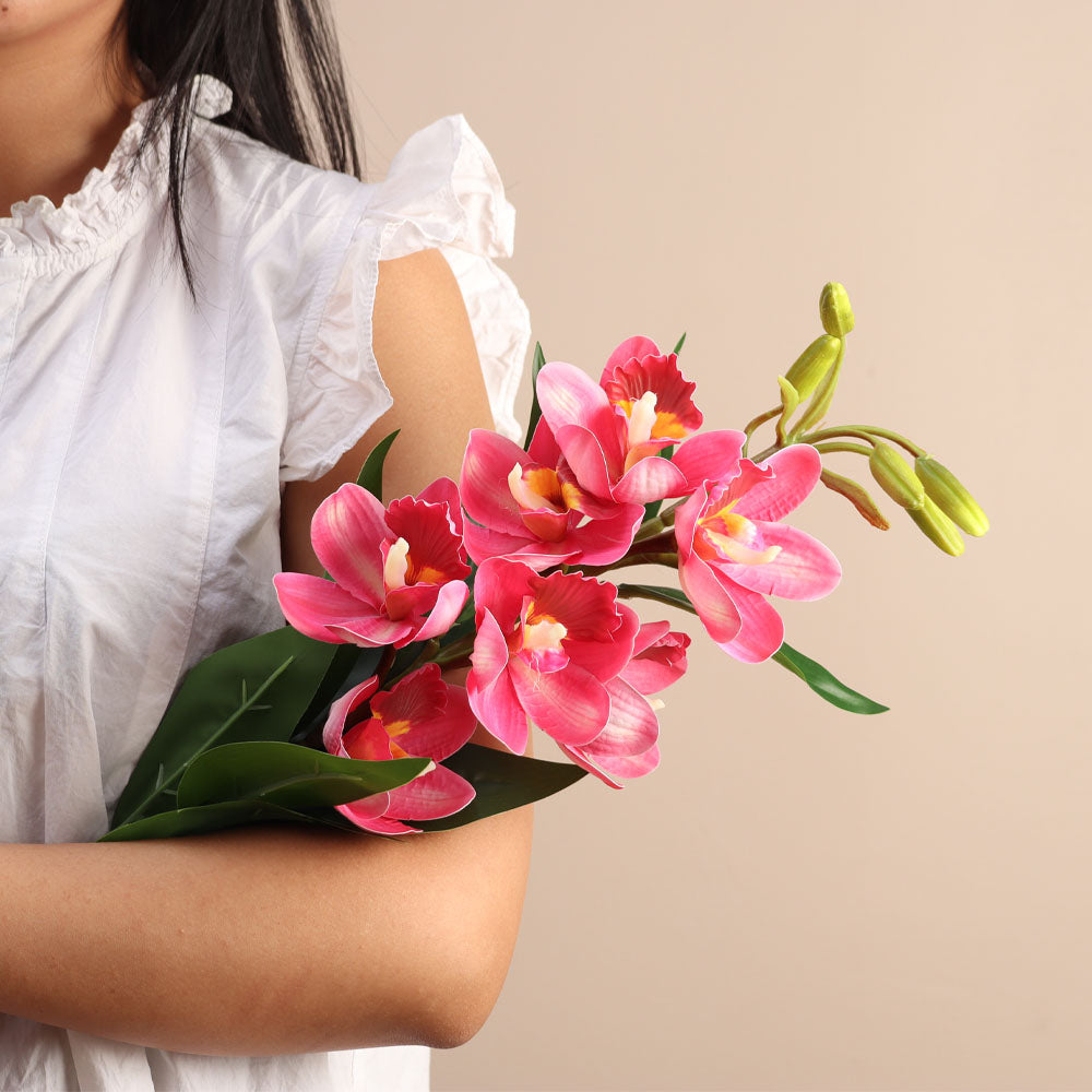 Cymbidium Orchid Faux Stem - Dark Pink