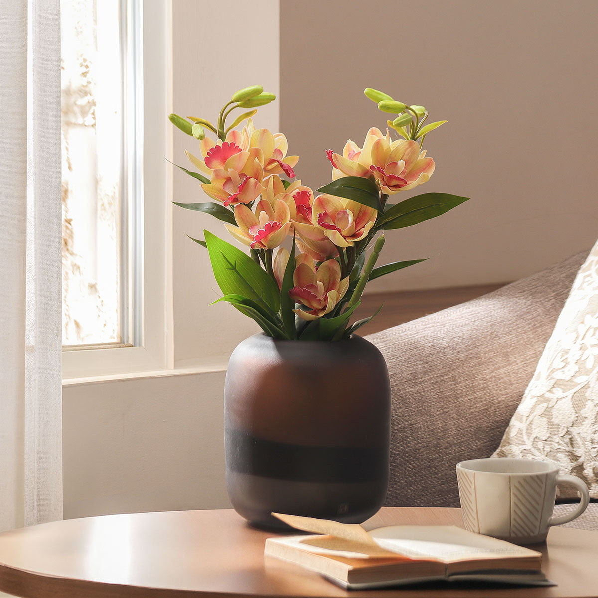 Cymbidium Orchid Faux Stem - Yellow