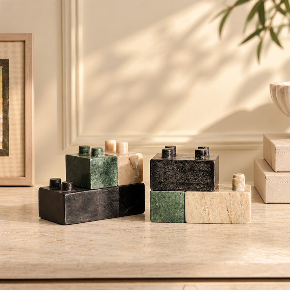 DIY Blocks Marble Bookends - Earthy