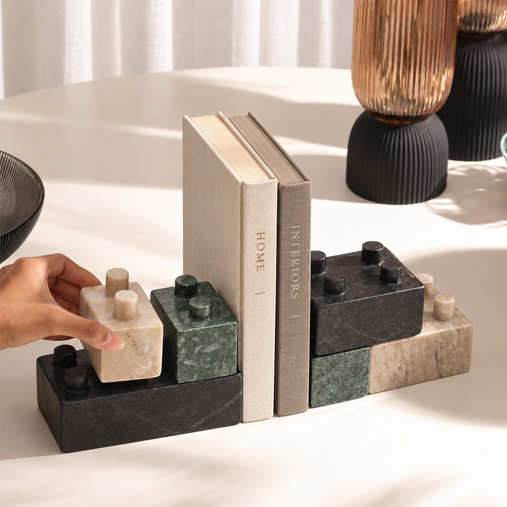DIY Blocks Marble Bookends - Earthy
