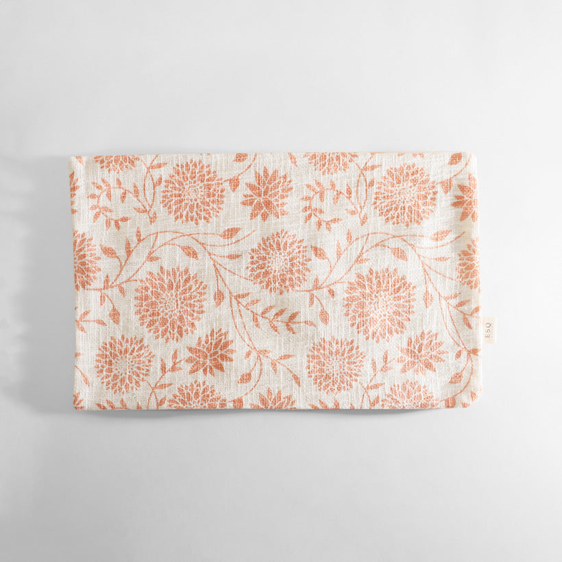 Dahlia Rectangular Printed Cotton Cushion Cover - Peach White