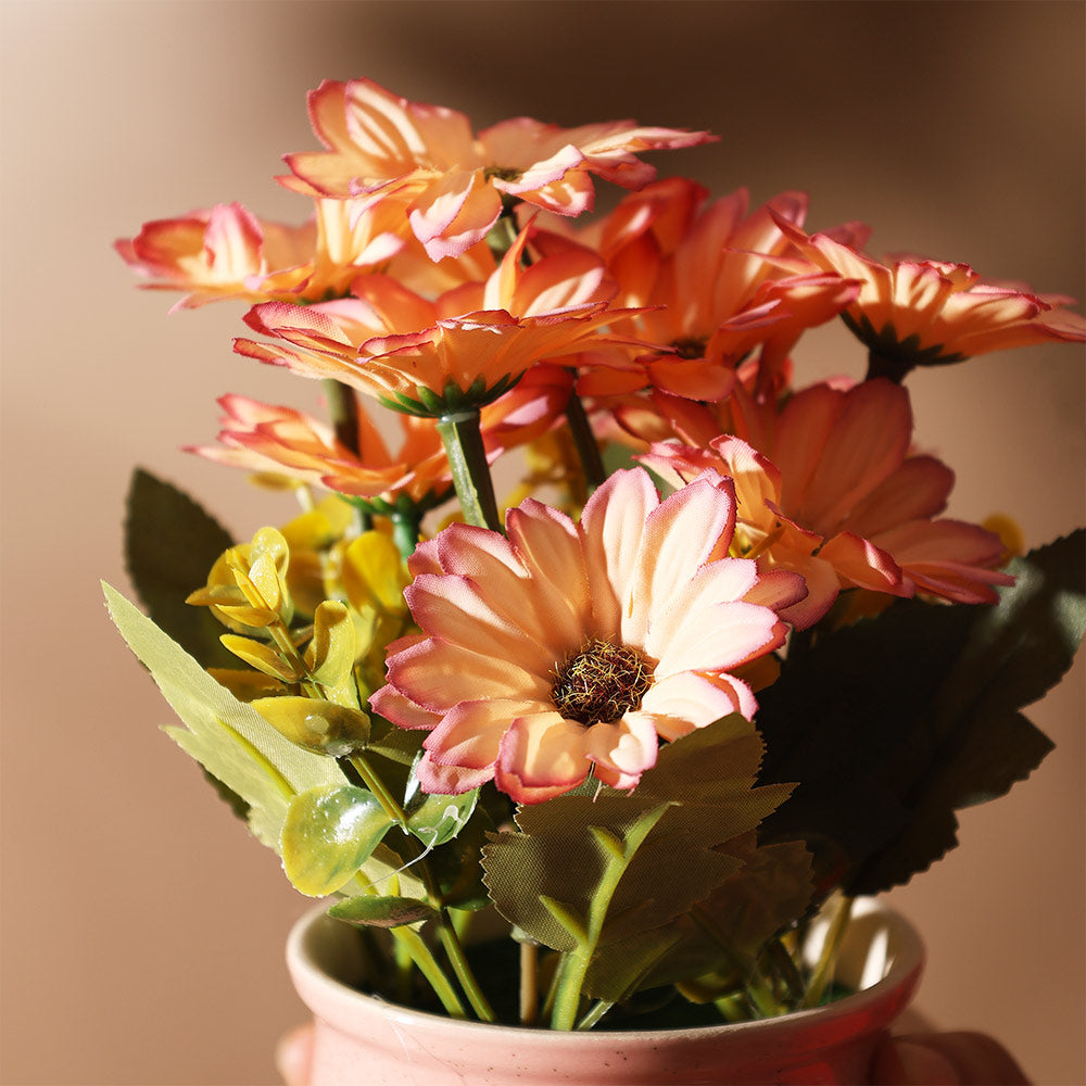 Daisies Artificial Potted Plant - Sunset Pink