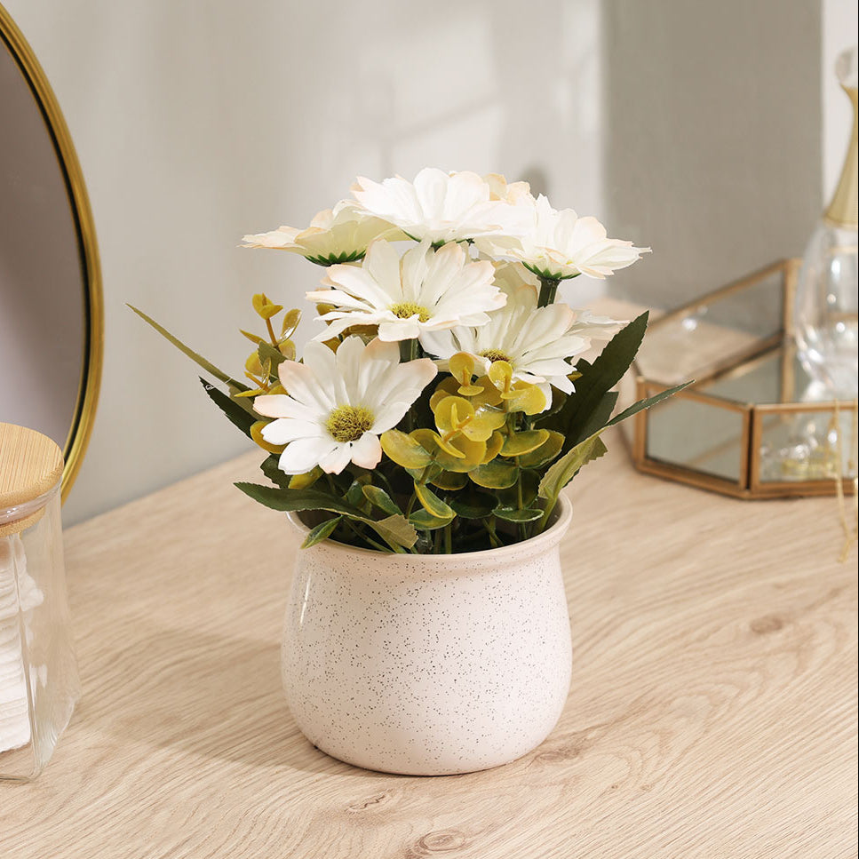 Daisies Artificial Potted Plant - White