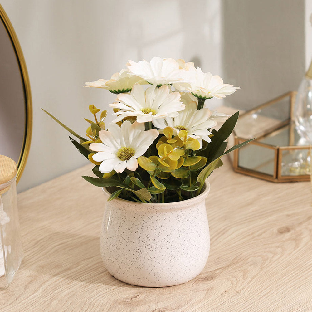 Daisies Artificial Potted Plant - White