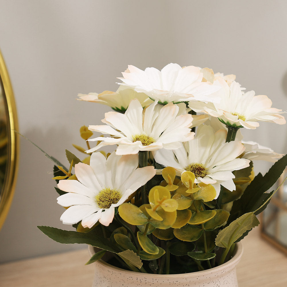 Daisies Artificial Potted Plant - White