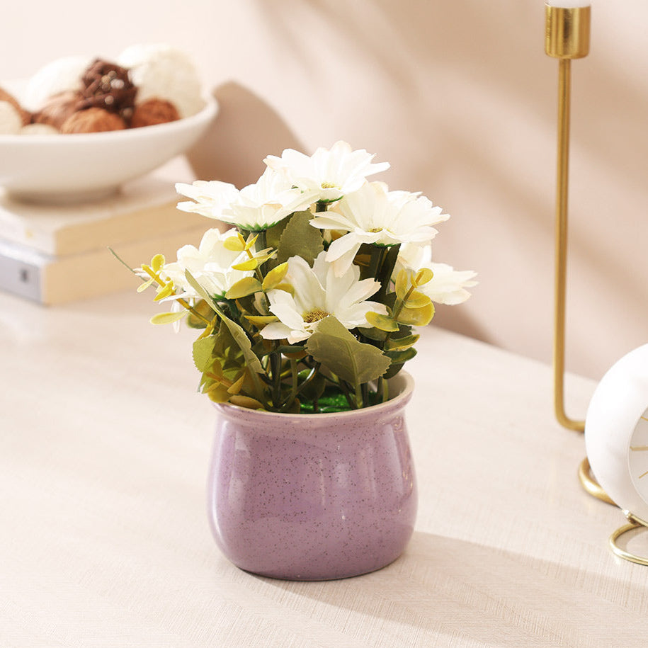 Daisies Artificial Potted Plant - White Purple