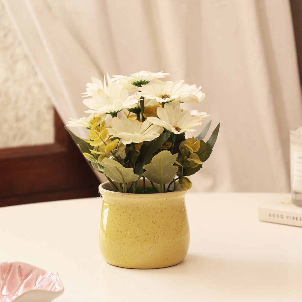 Daisies Artificial Potted Plant - White Yellow