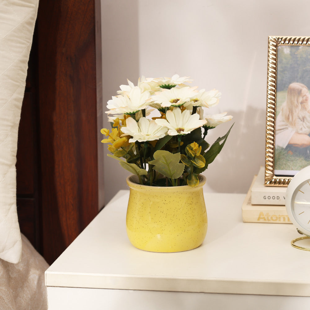 Daisies Artificial Potted Plant - White Yellow