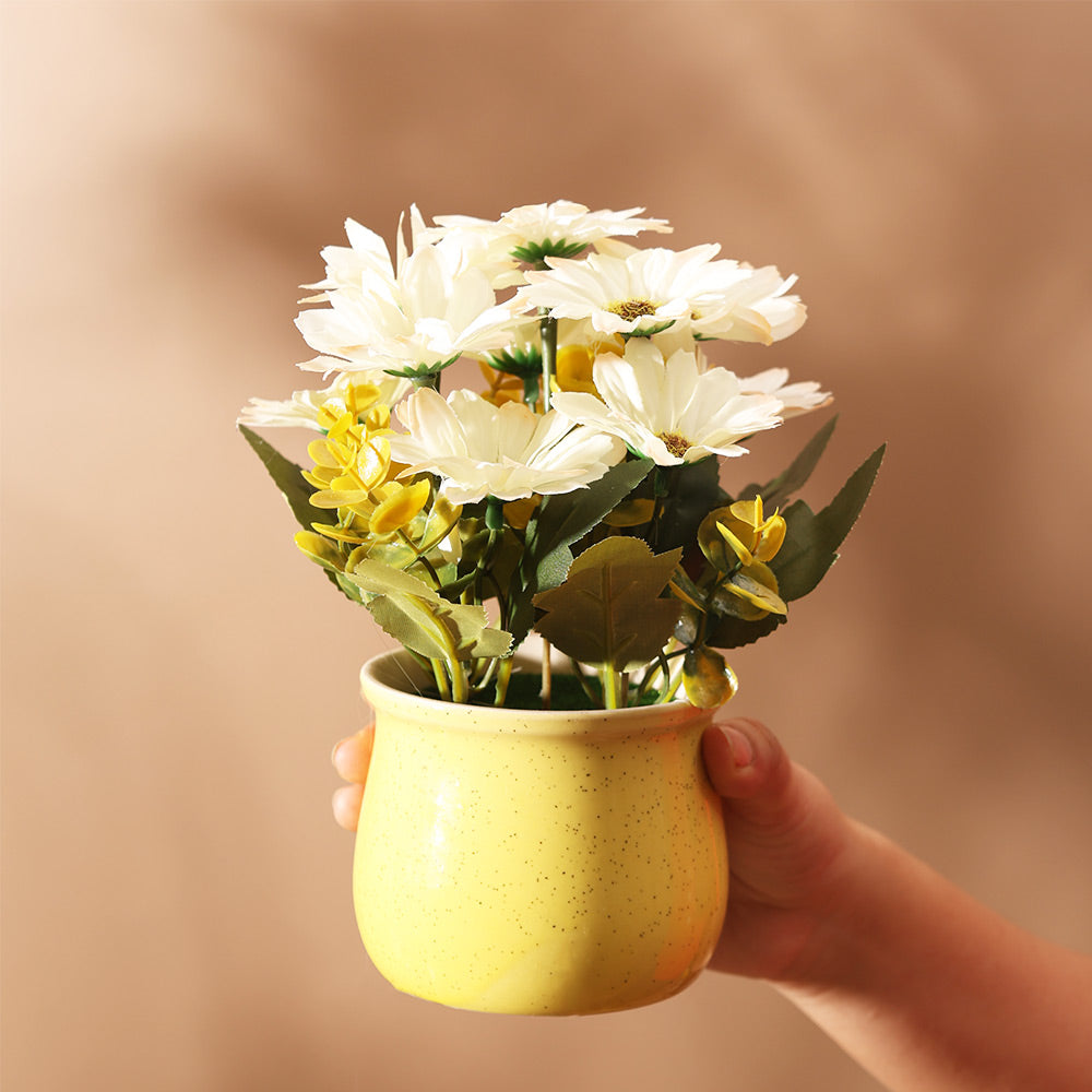 Daisies Artificial Potted Plant - White Yellow