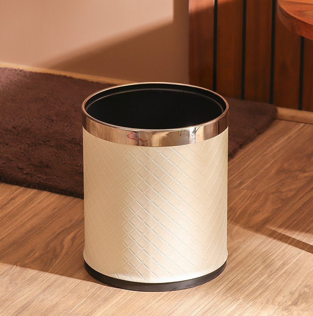 Damas Quilted Round Waste Bin 10L - Pearl Ivory
