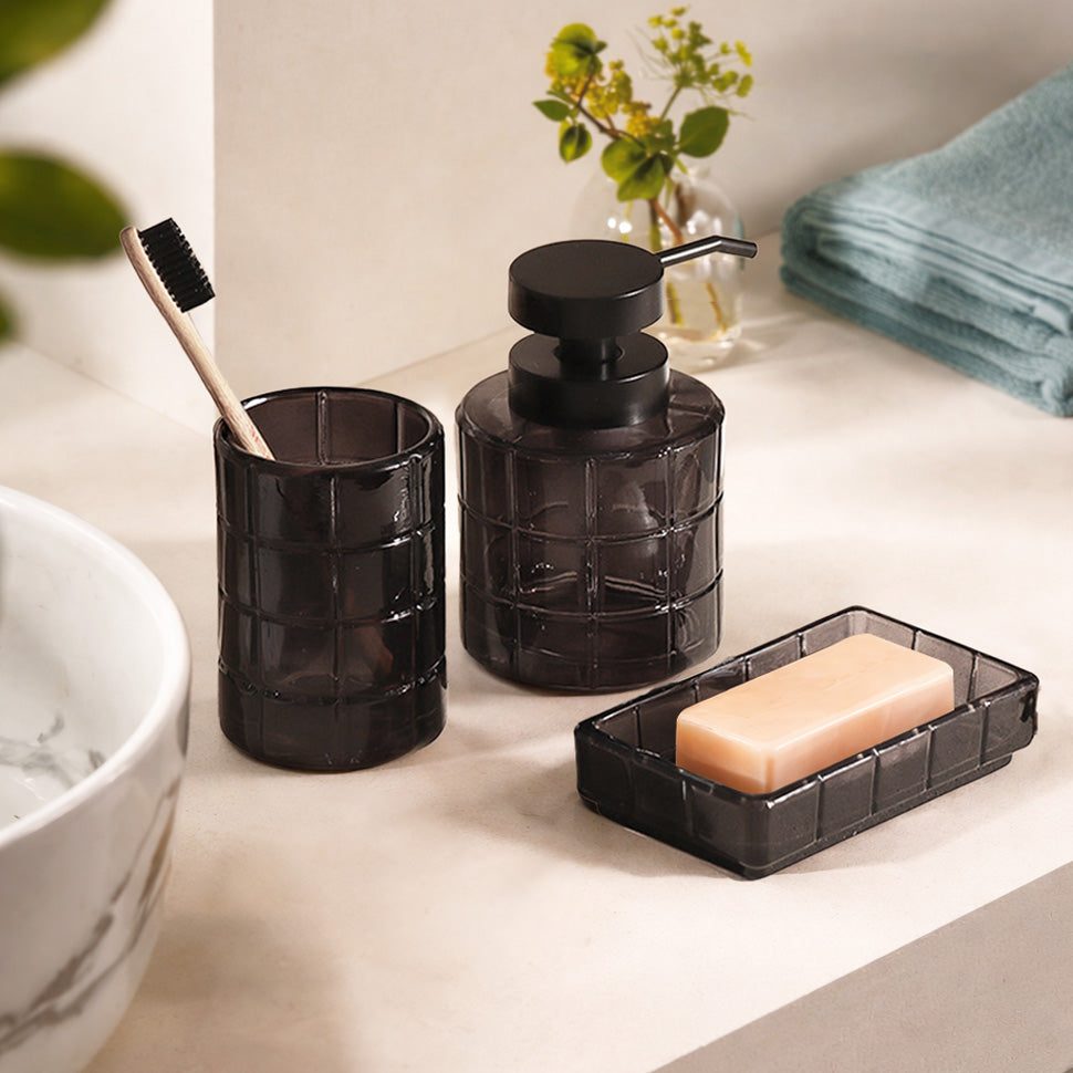 Damier 3-piece Glass Bathroom Set - Black