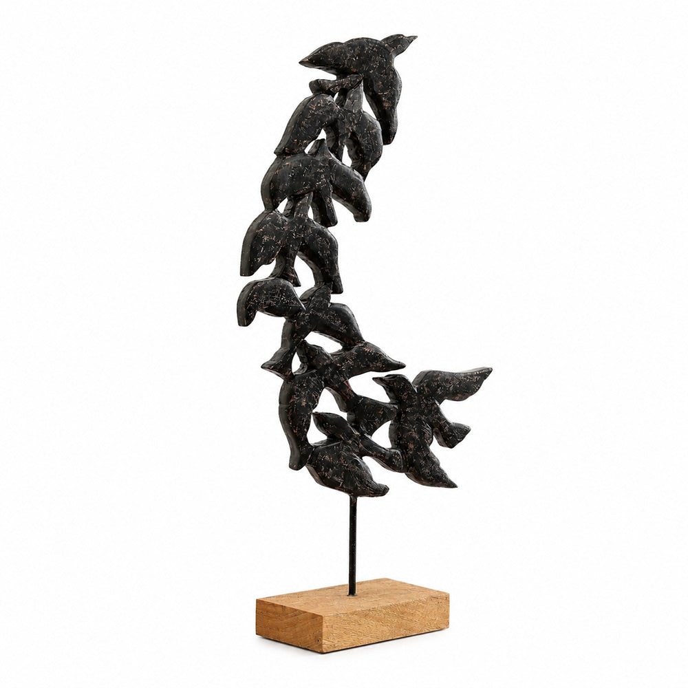 Dancing Starlings Wooden Sculpture Tall - Charcoal Natural