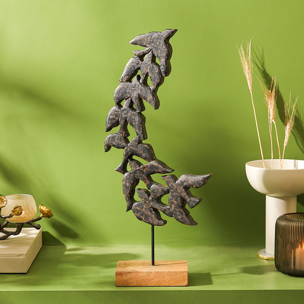 Dancing Starlings Wooden Sculpture Tall - Charcoal Natural