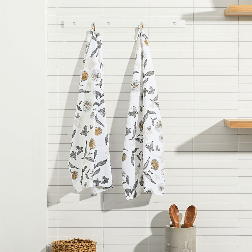 Dandelion Kitchen Towels, Set of 2 - White