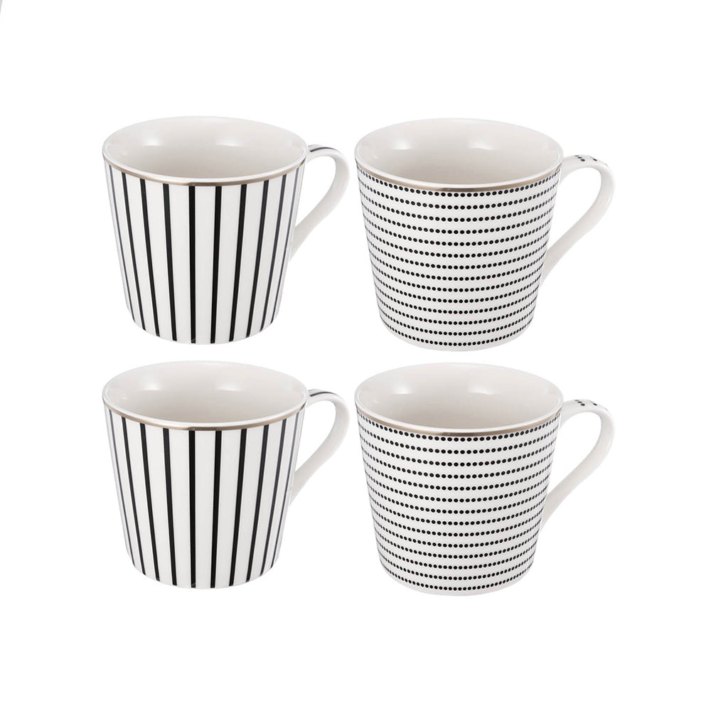 Dashes & Dots Coffee Cups, Set of 4 -  White