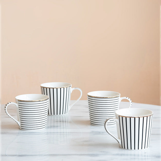 Dashes & Dots Coffee Cups, Set of 4 -  White