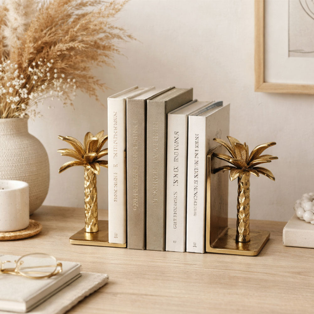 Date Palm Metal Bookends, Set of 2 - Gold
