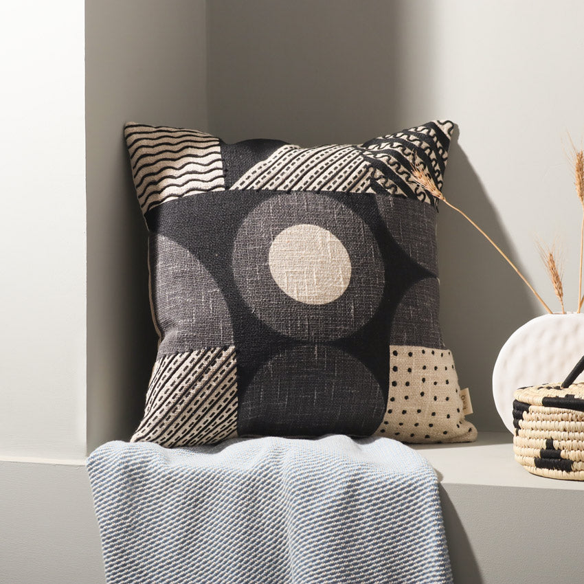 Deco Embroidered Cushion Cover 45x45cm - Black White