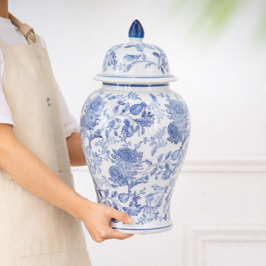 Chantilly Ginger Jar With Lid XL - Blue Flowers