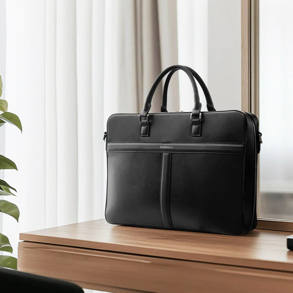 Delta Leather Briefcase - Black