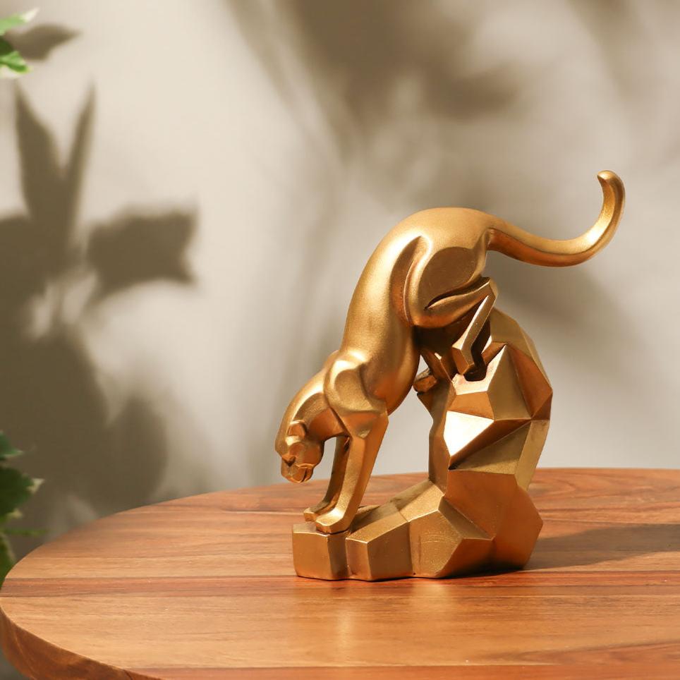 Descending Jaguar Decorative Sculpture - Amber Gold