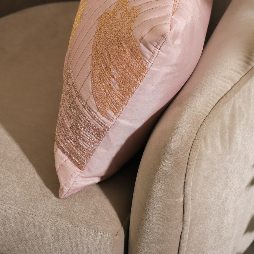 Desert Satin Embroidered Rectangular Cushion Cover - Sandy Pink