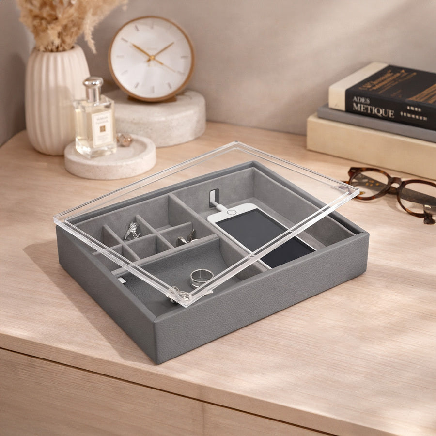 Desk Valet Organiser With Acrylic Lid - Slate Grey