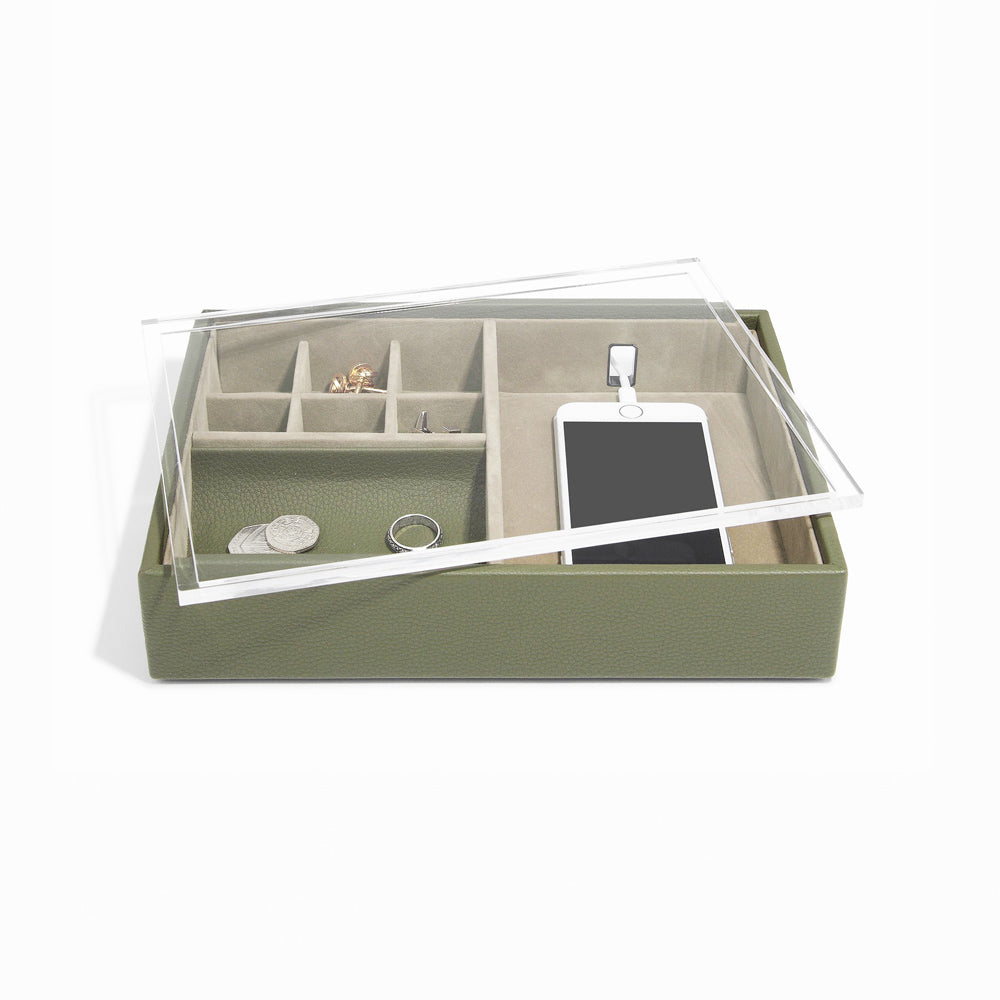 Desk Valet Organiser With Acrylic Lid - Olive Green