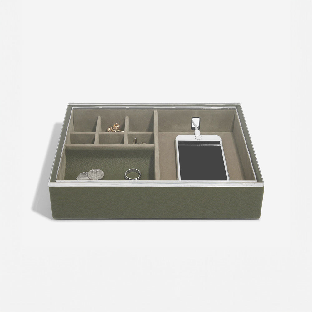 Desk Valet Organiser With Acrylic Lid - Olive Green