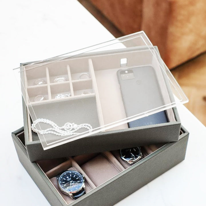 Desk Valet Organiser With Acrylic Lid - Slate Grey