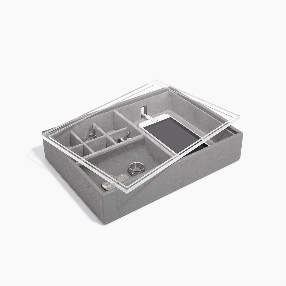 Desk Valet Organiser With Acrylic Lid - Slate Grey