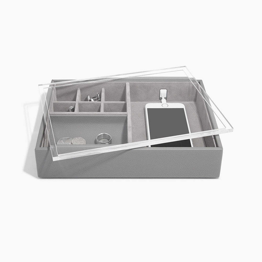 Desk Valet Organiser With Acrylic Lid - Slate Grey