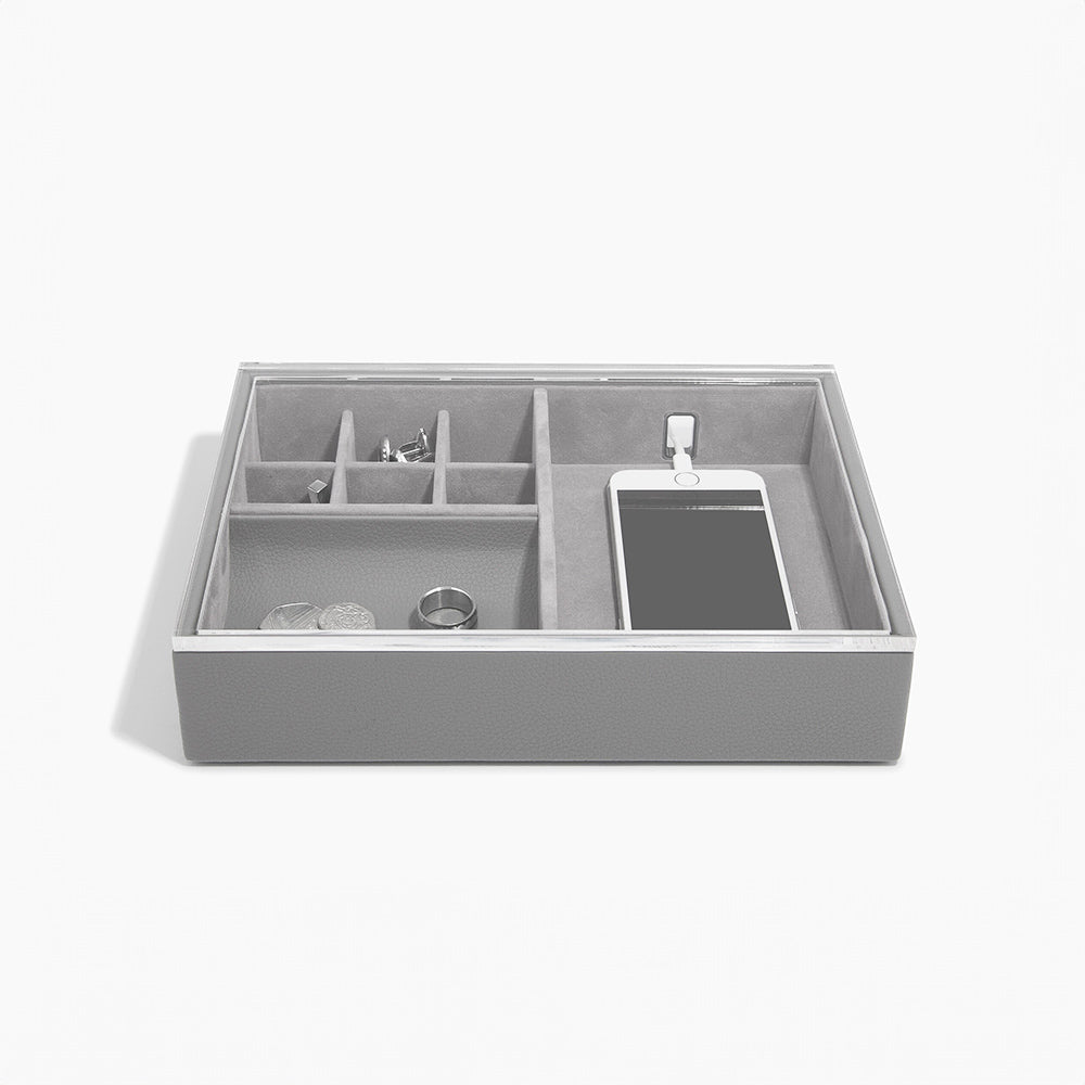 Desk Valet Organiser With Acrylic Lid - Slate Grey