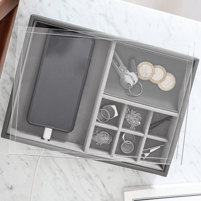 Desk Valet Organiser With Acrylic Lid - Slate Grey