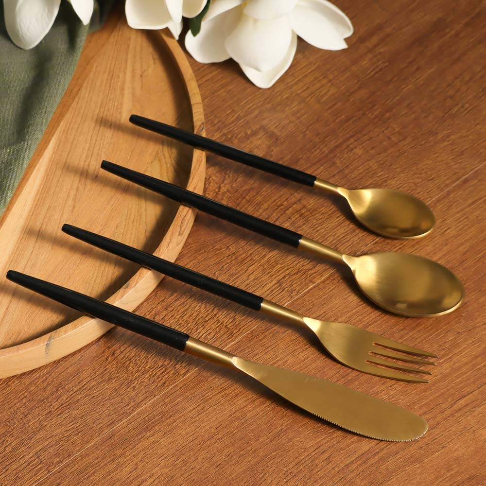 Dual 24-piece Cutlery Set - Black Gold