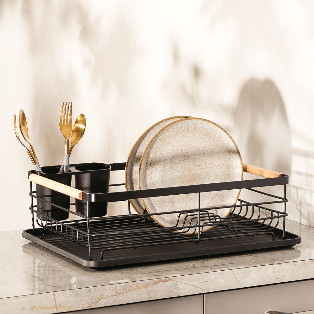 Dish Rack with Tray - Black
