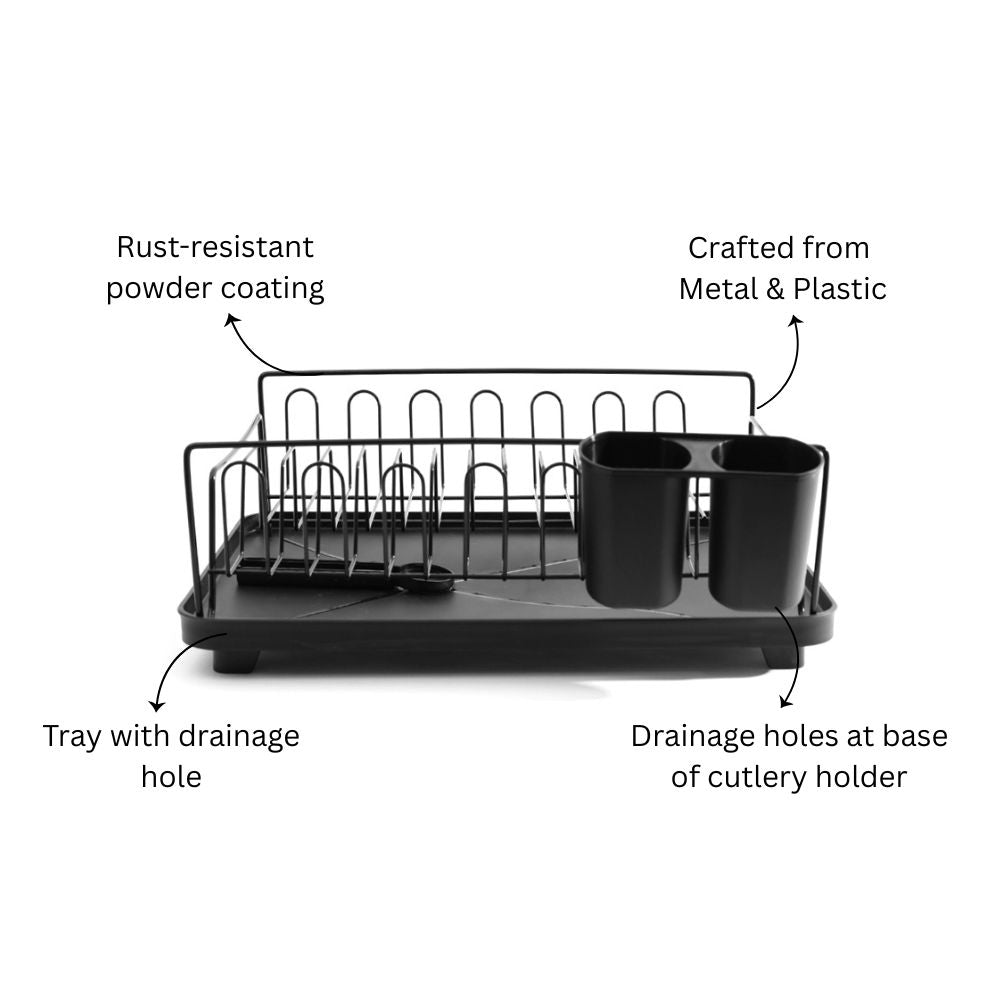 Dish Rack with Drainer Tray - Black