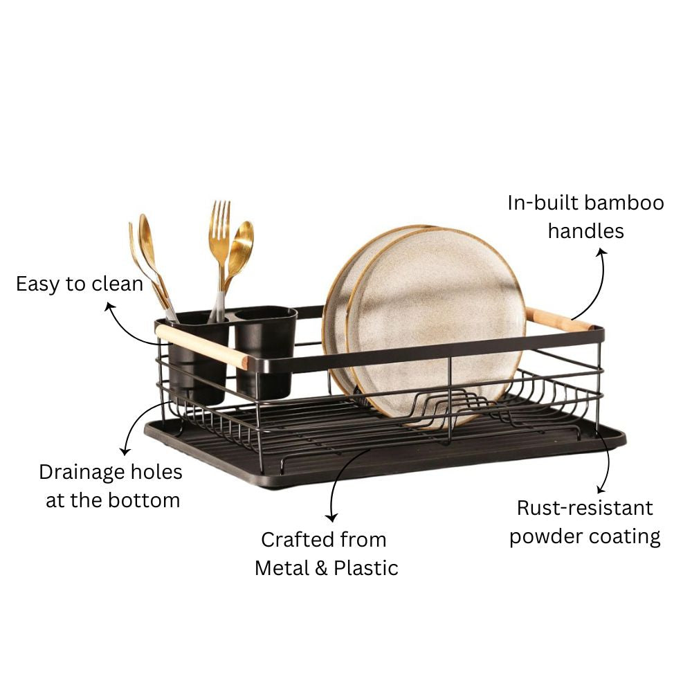 Dish Rack with Tray - Black