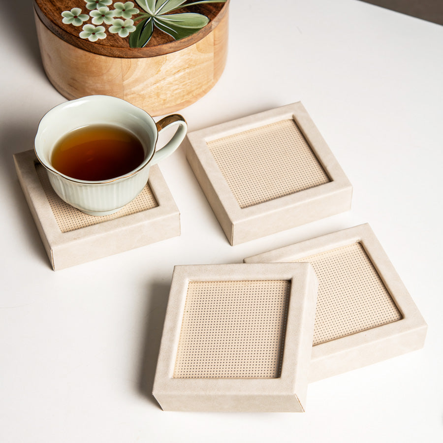 Dotted Glass Coasters, Set of 4 - Beige