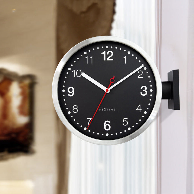 Double Side Aluminium Wall Clock - Black and White