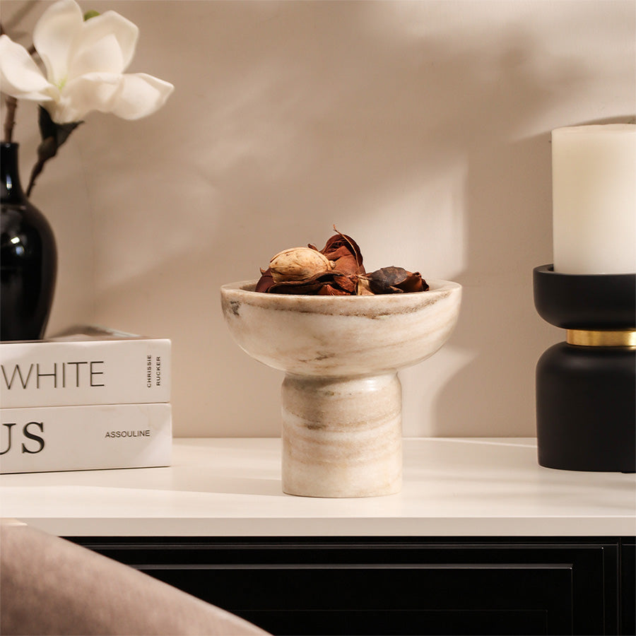 Doux Marble Elevated Bowl Small - Beige