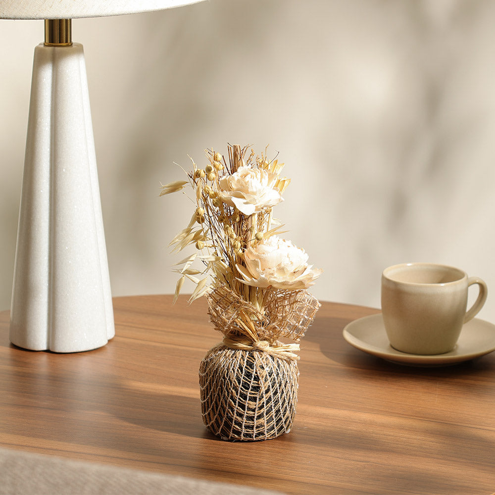 Dried Sola Bouquet in Ceramic Vase - Cream Black