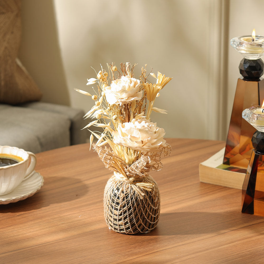 Dried Sola Bouquet in Ceramic Vase - Cream Black