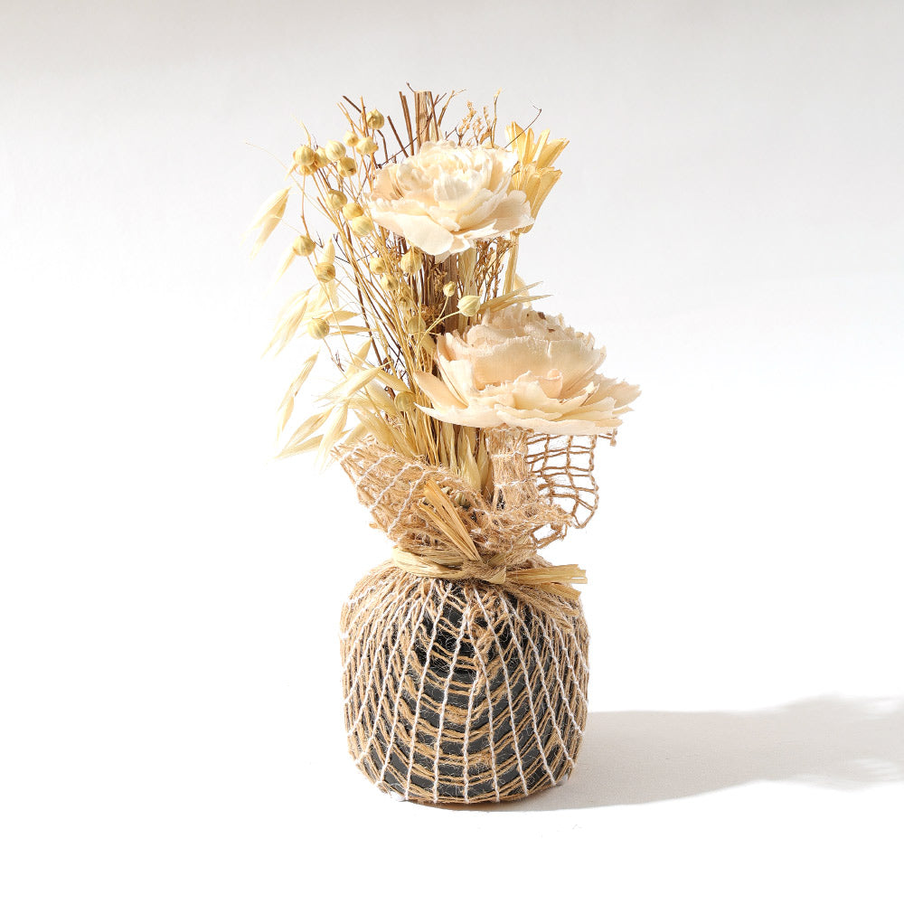 Dried Sola Bouquet in Ceramic Vase - Cream Black