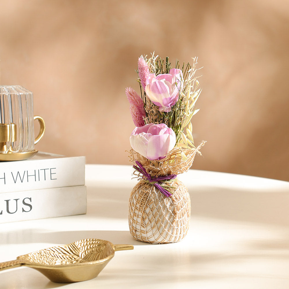 Dried Sola Bouquet in Ceramic Vase - Purple White