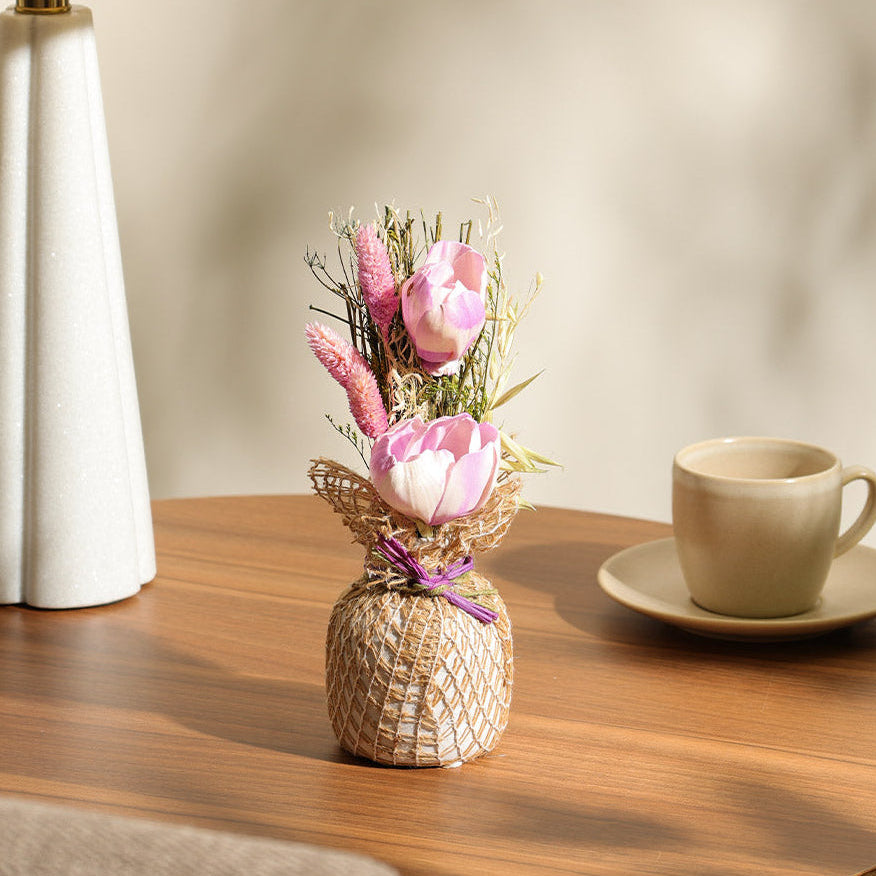 Dried Sola Bouquet in Ceramic Vase - Purple White