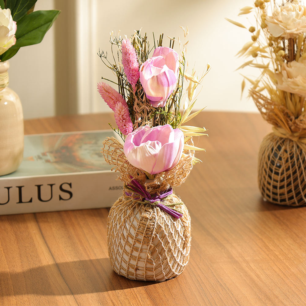 Dried Sola Bouquet in Ceramic Vase - Purple White