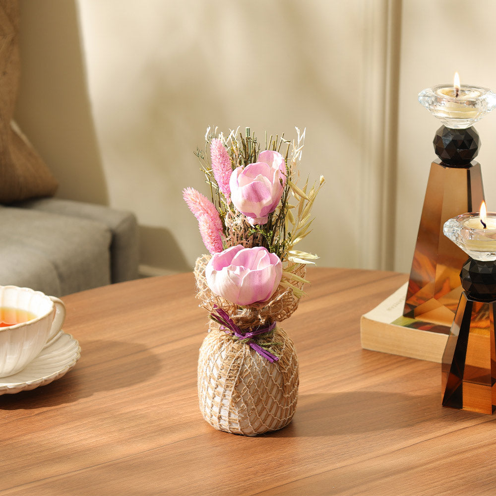 Dried Sola Bouquet in Ceramic Vase - Purple White