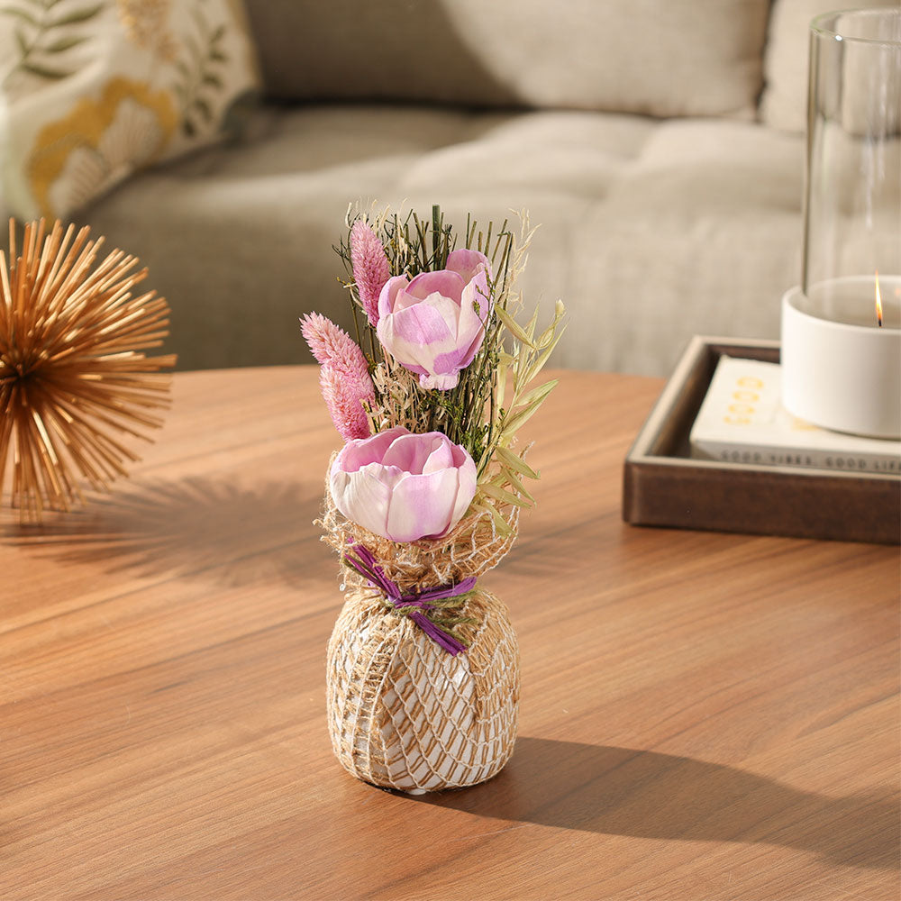 Dried Sola Bouquet in Ceramic Vase - Purple White